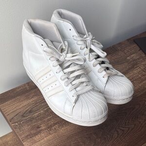 adidas White PRO High-Top Sneakers with Cream Accents
